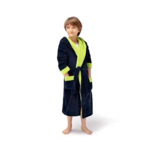 Szlafrok Delfino – Komfort i Styl w Kolorze Navy-Lime dla Dzieci, Rozmiar 134/140!