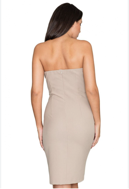 Sukienka M571 Beżowy Regular Fit – Elegancja i Komfort na Co Dzień! - obrazek 4