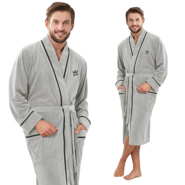 Szlafrok męski LUNA 852 – Elegancja i komfort w szarym wydaniu (rozmiar XL)!